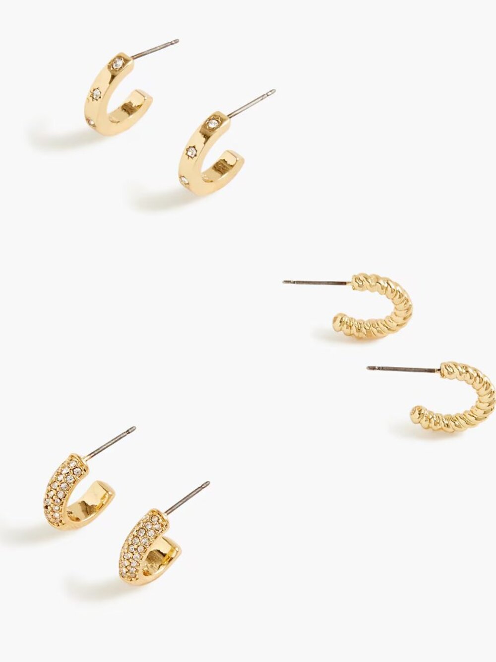 J. Crew Rich Gold Pavé Crystal Huggie Earrings Set/NWT